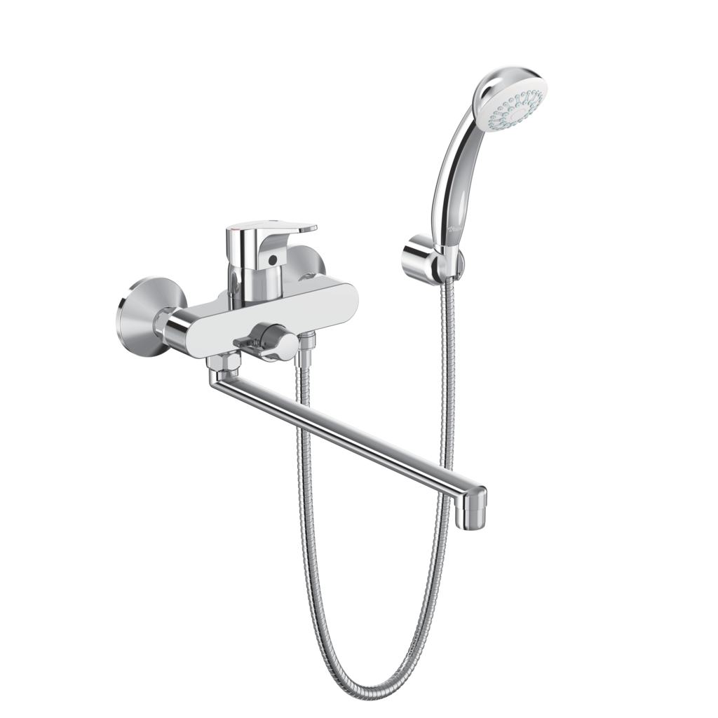 Exposed bath & shower mixer with long spout Chrome